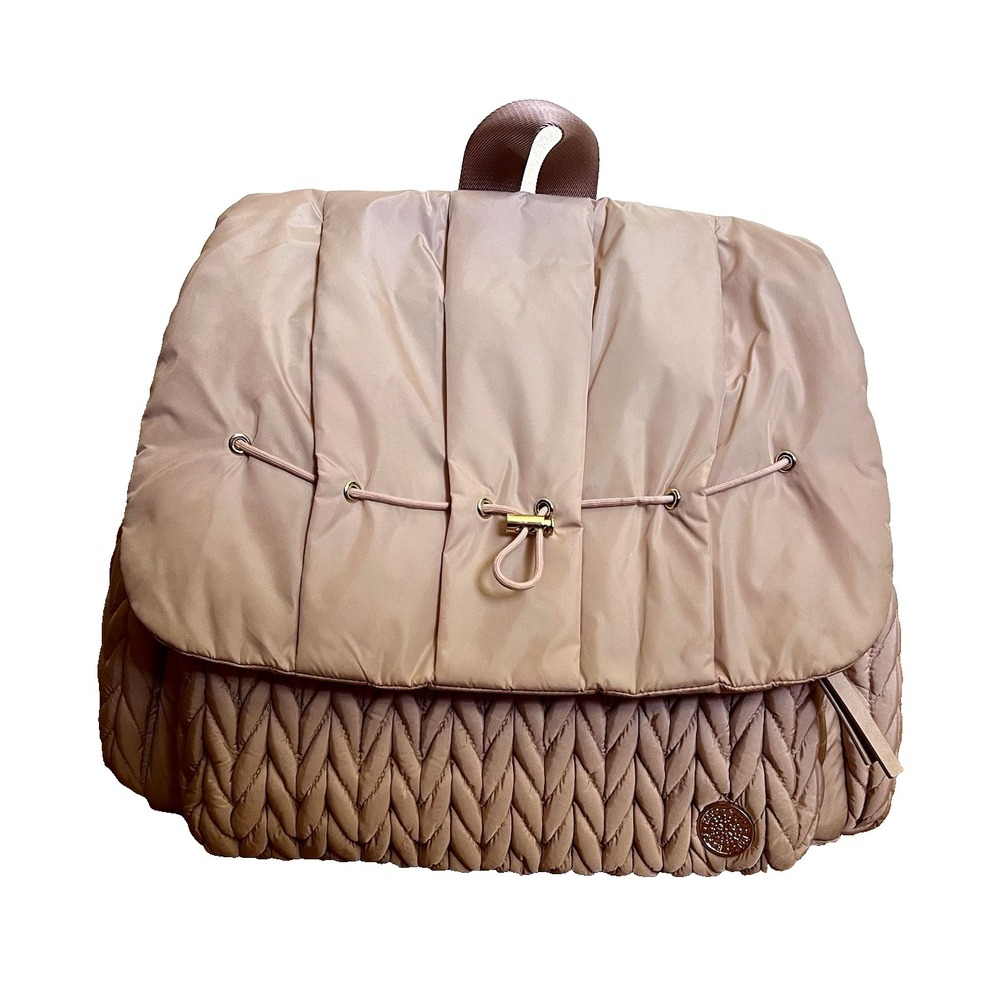 HAPP Pink Quilted Diaper Bag Backpack Gold Tone Hardware Pockets Large